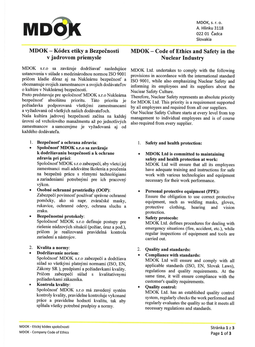 Kódex etiky a Bezpečnosti v jadrovom priemysle page 0001