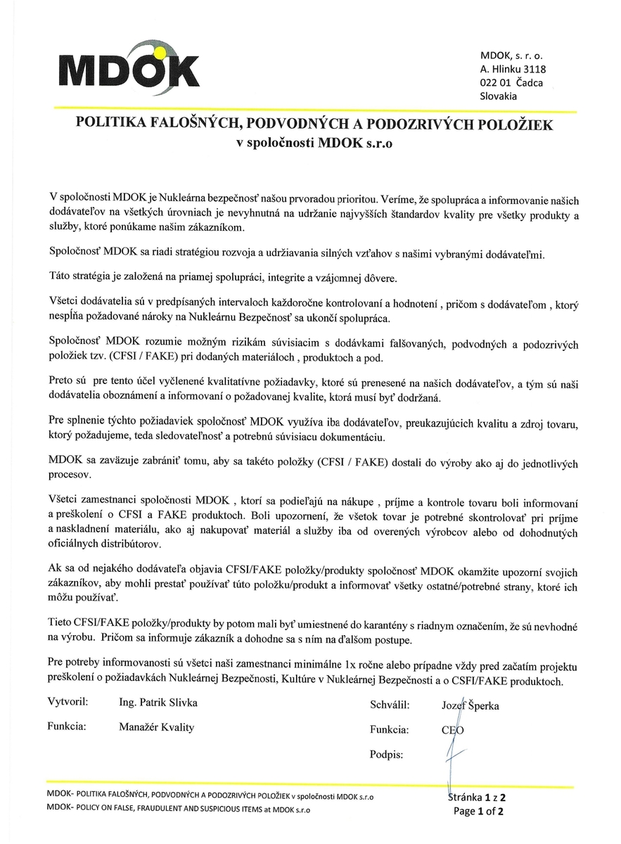 Politika falošných podvodných a podozrivých položiek page 0001